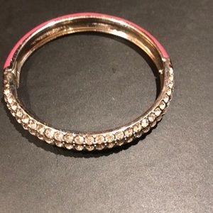 Coral enamel and rhinestone bangle